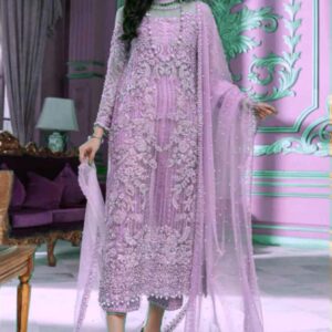 BRAND….LAAM Unstitch suit  FABRIC  Full NET Suit With SATIN SILK Trouser   DETAILS  Front Full Embroidered With Sequence & Attached Pulse  Cutwork Daman With Fancy Tussles Attached   Back Embroidered With Sequence   Sleeves Full Embroidered